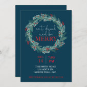 Essen, trinken und frohe Weihnachten Party Potluck Einladung (Vorne/Hinten)