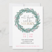 Essen, trinken und frohe Weihnachten Party Potluck Einladung (Vorderseite)