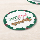 Essen, trinken und frohe Weihnachten sein Runder Pappuntersetzer (Angewinkelt)