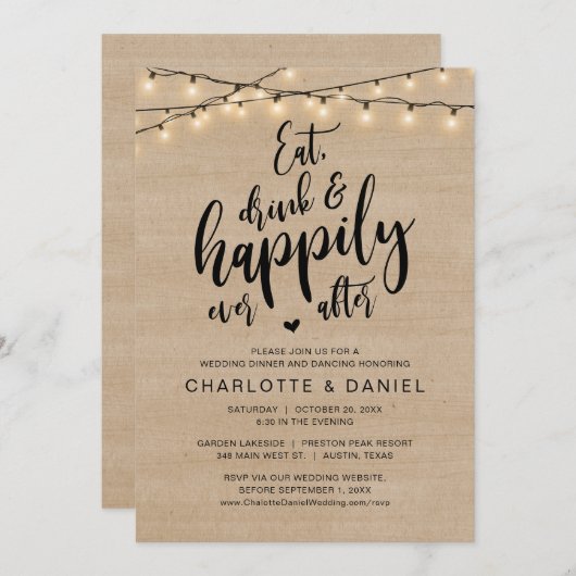 Essen, trinken und glücklich immer nach, Hochzeits Einladung (Vorne/Hinten)