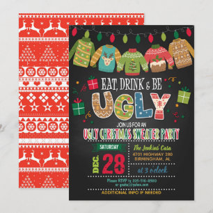 Essen, trinken und hässliches Weihnachts-Party Einladung