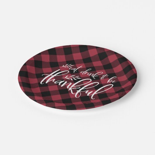 Essen, trinken und Karierten Erntedank schätzen Pappteller (Schrägansicht)