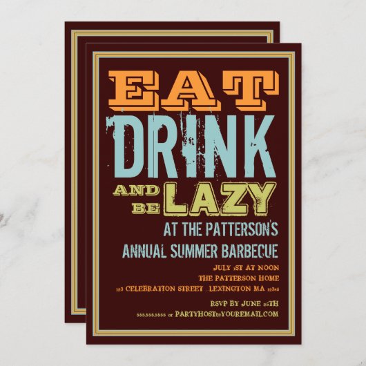 Essen, Trinken und Lazy im Party "Summer GRILLEN" Einladung (Vorne/Hinten)