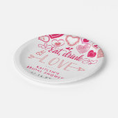 "Essen, Trinken und Liebe" Valentinstag Brautparty Pappteller (Schrägansicht)