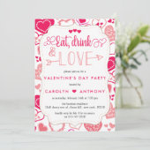 "Essen, Trinken und Liebe" Valentinstag Party Einladung (Stehend Vorderseite)