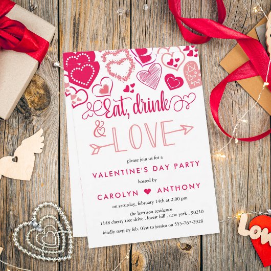 "Essen, Trinken und Liebe" Valentinstag Party Einladung