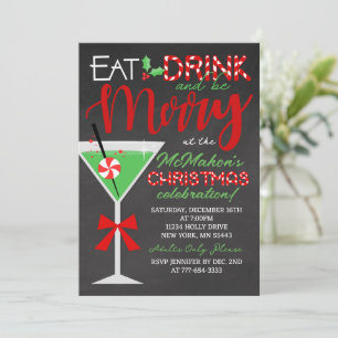 Essen, trinken und Merry Chalkboard Weihnachts-Par Einladung