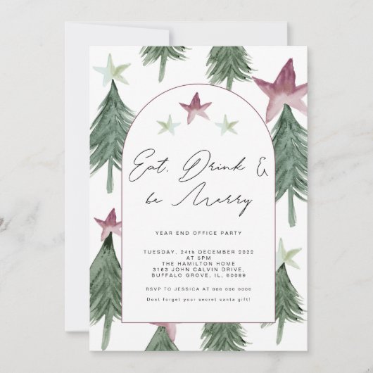 Essen, trinken und Merry Festive Trees Office Part Einladung (Vorderseite)