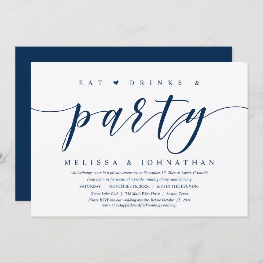 Essen, Trinken und Party, Hochzeitsessen Abendesse Einladung (Vorne/Hinten)