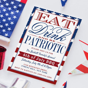 Essen, trinken und Patriotisch sein 4. Juli Party Einladung