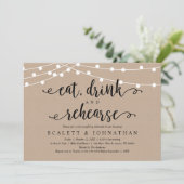 Essen, Trinken und Rehe, rustikales Probe Dinner Einladung (Stehend Vorderseite)