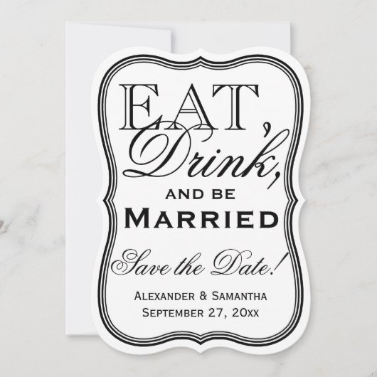 Essen, trinken und Save the Date Verheiratet gesta (Vorderseite)