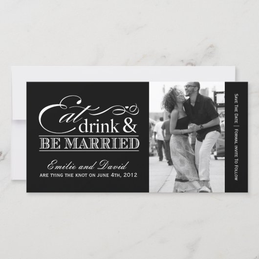 Essen, trinken und Save the Date Verheiratet sein (Vorderseite)