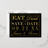 Essen, trinken und Save the Date Verheiratet sein Folie Einladungspostkarte (Vorderseite/Rückseite)