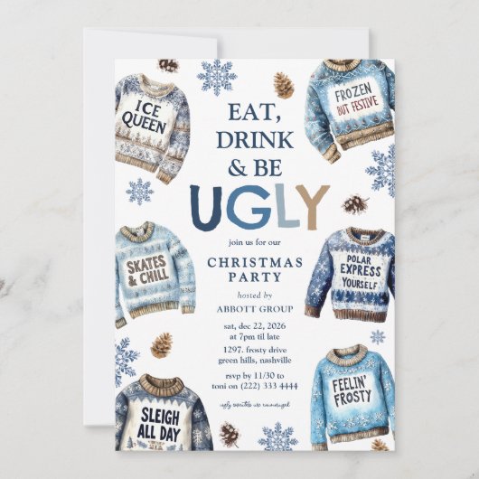 Essen, trinken und sich hässlich fühlen! Ugly Swea Einladung (Vorderseite)