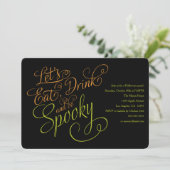 Essen, trinken und sich verwöhnen lassen | Schwarz Einladung (Stehend Vorderseite)