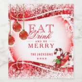 Essen, trinken und sich wohlfühlen in roten Schnee Weinetikett (Einzelnes Label)