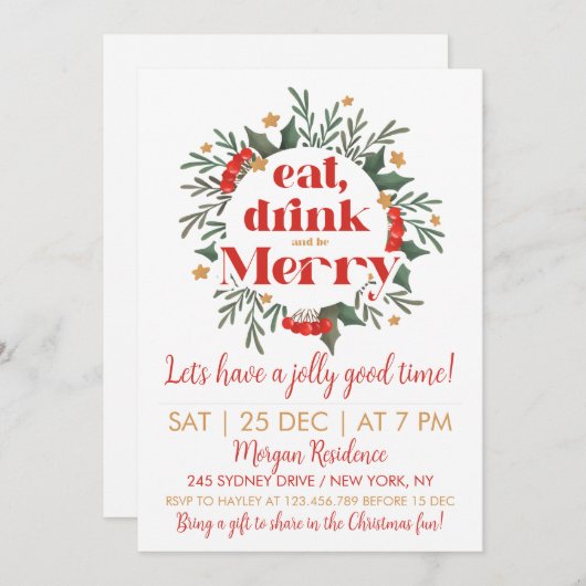 Essen, trinken und sich wohlfühlen Weihnachten Par Einladung (Vorne/Hinten)