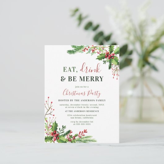 Essen, trinken und sich wohlfühlen | Weihnachts-Pa Postkarte (Stehend Vorderseite)