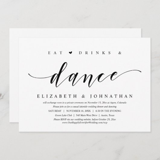 Essen, trinken und tanzen, Hochzeitsfeiern Party I Einladung (Vorne/Hinten)