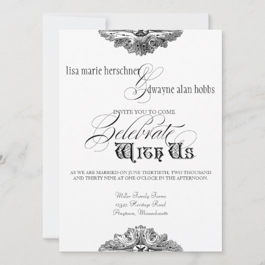 Essen, trinken und Verheiratet feierliche Hochzeit Einladung (Rückseite)