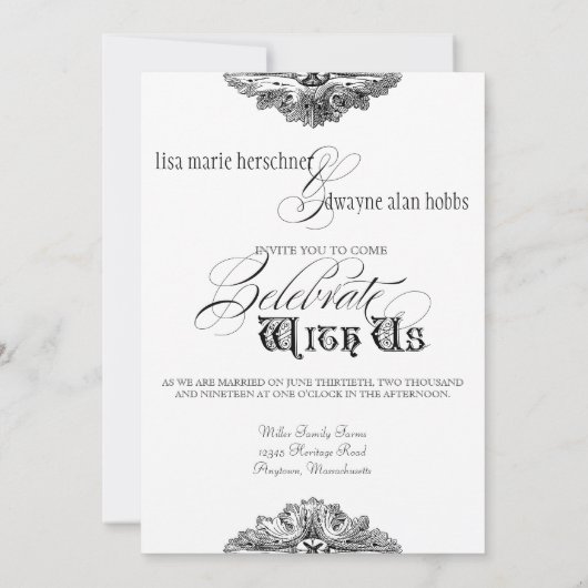 Essen, trinken und Verheiratet feierliche Hochzeit Einladung (Rückseite)