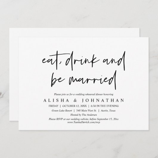 Essen, trinken und Verheiratet Hochzeitsessen Prob Einladung (Vorne/Hinten)