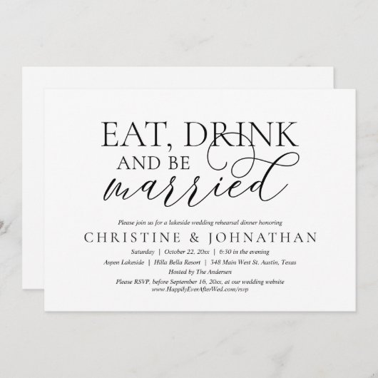 Essen, trinken und Verheiratet Hochzeitsessen Prob Einladung (Vorne/Hinten)