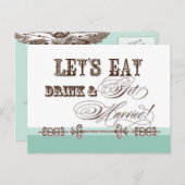 Essen, trinken und Verheiratet Save the Date Postk Ankündigungspostkarte (Vorne/Hinten)