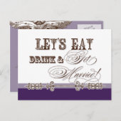 Essen, trinken und Verheiratet Save the Date Postk Ankündigungspostkarte (Vorne/Hinten)