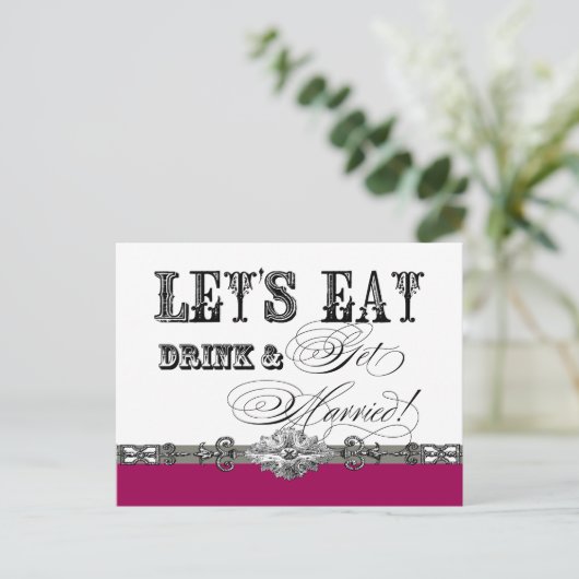 Essen, trinken und Verheiratet Save the Date Postk Ankündigungspostkarte (Stehend Vorderseite)