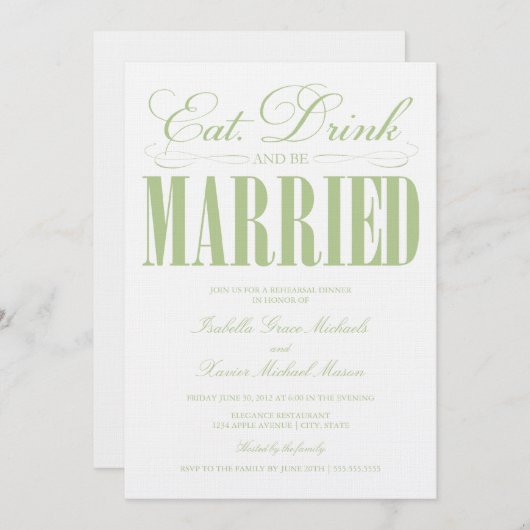 Essen, trinken und Verheiratet sein | Abendessen P Einladung (Vorne/Hinten)