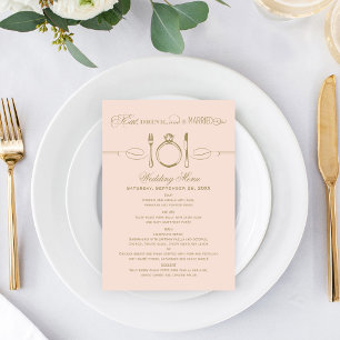 Essen Trinken und Verheiratet sein Blush Gold Hoch Menükarte