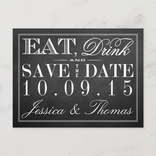 Essen, trinken und Verheiratet sein Chalkboard Hoc Ankündigungspostkarte (Vorderseite)