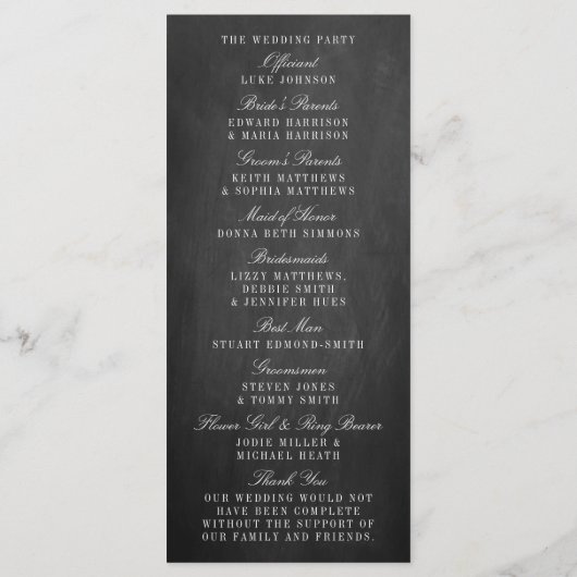 Essen, trinken und Verheiratet sein Chalkboard Hoc Programm (Rückseite)