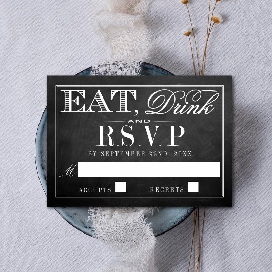 Essen, trinken und Verheiratet sein Chalkboard Hoc RSVP Karte