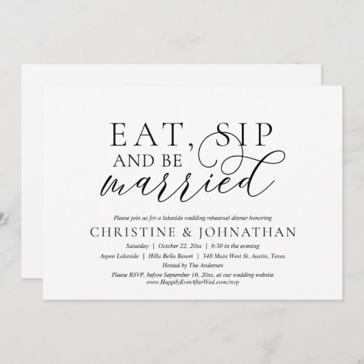 Essen, trinken und Verheiratet sein, Hochzeit Prob Einladung (Vorne/Hinten)