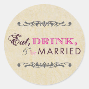 Essen Trinken und Verheiratet sein Hochzeit Vintag Runder Aufkleber