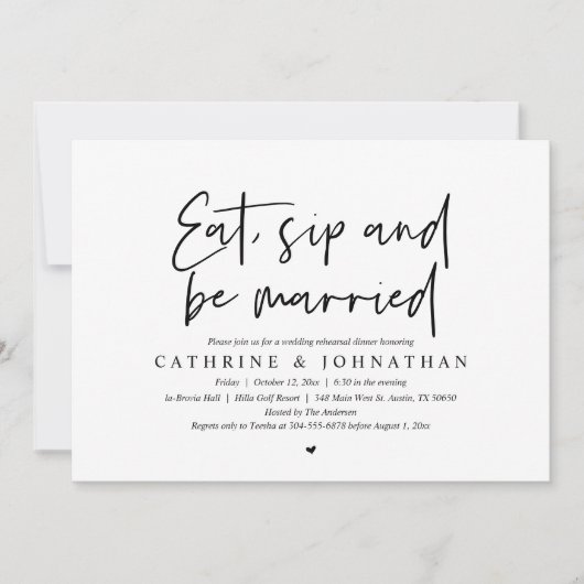 Essen, trinken und Verheiratet sein Hochzeitsessen Einladung (Vorderseite)