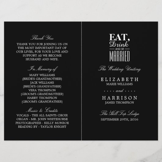 Essen, trinken und Verheiratet sein Hochzeitsprogr (Vorderseite)