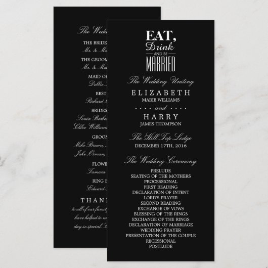 Essen, trinken und Verheiratet sein Hochzeitsprogr Programm (Vorne/Hinten)