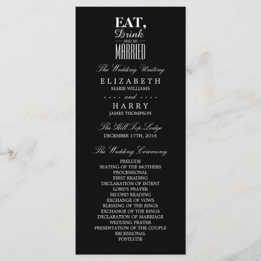 Essen, trinken und Verheiratet sein Hochzeitsprogr Programm (Vorderseite)