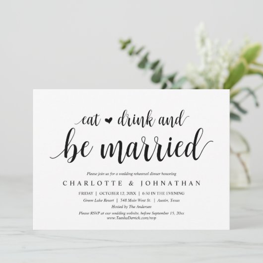 Essen, trinken und Verheiratet sein, Probe Abendes Einladung (Stehend Vorderseite)
