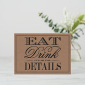 Essen, trinken und Verheiratet sein, rustikale Hoc Begleitkarte (Stehend Vorderseite)