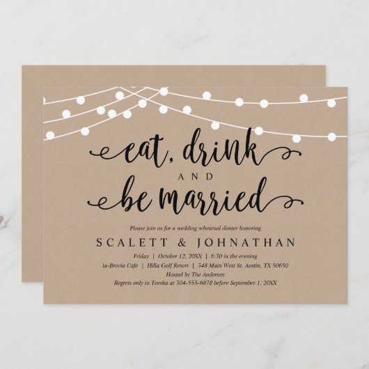 Essen, trinken und Verheiratet sein, rustikale Pro Einladung (Vorne/Hinten)