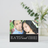 Essen, trinken und Verheiratet sein | Save The Dat Ankündigungspostkarte (Stehend Vorderseite)