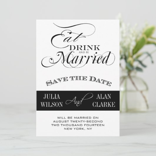 Essen, trinken und Verheiratet sein Speichern Sie  Save The Date (Stehend Vorderseite)