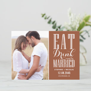 Essen Trinken und Verheiratet sein Terrakotta-Foto Save The Date