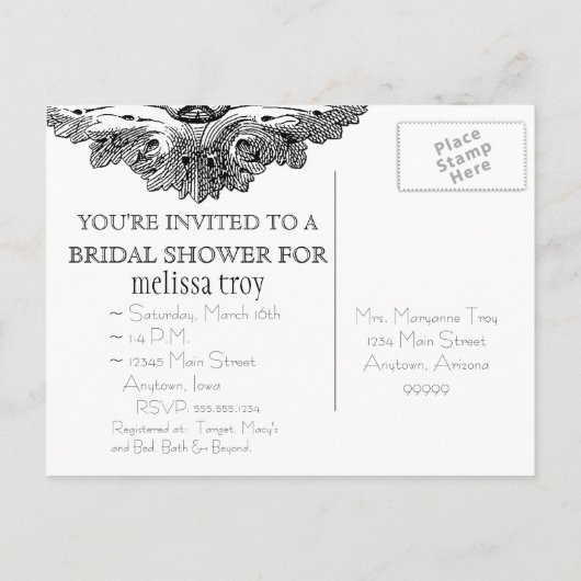 Essen, trinken und Verheiratet werden, Brautdusche Einladungspostkarte (Rückseite)