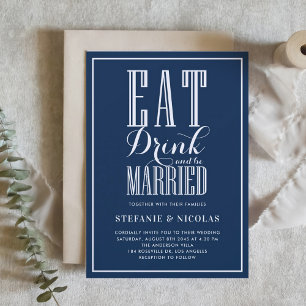 Essen, trinken und Verheiratete blaue Hochzeit der Einladung